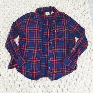Cottagecore LEVIS- Boyfriend Fit Fine Flannel Cotton Plaid Shirt- Size M